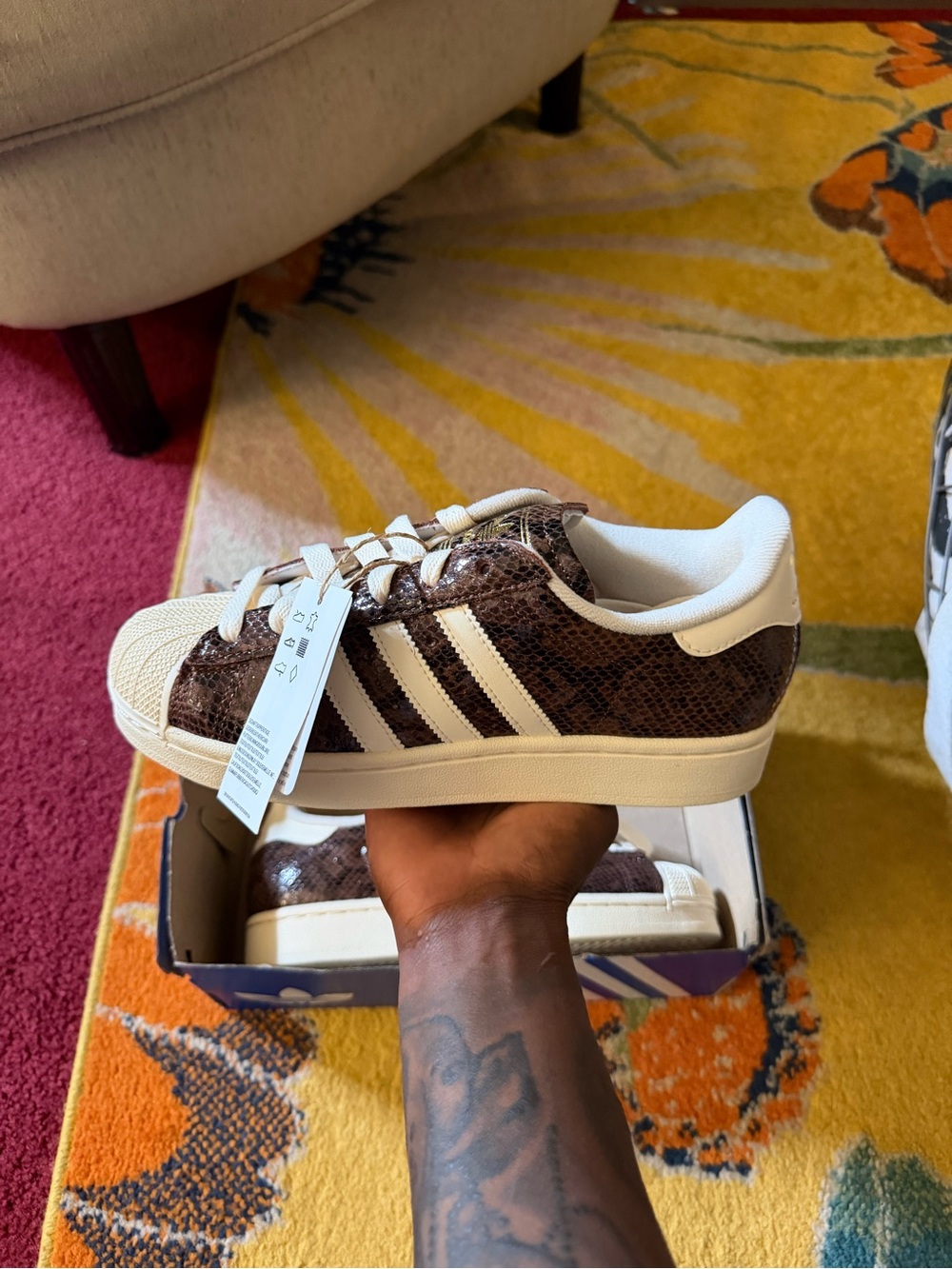 Adidas Women's Superstar II sneakers in the "Preloved Brown" snakeskin colorway